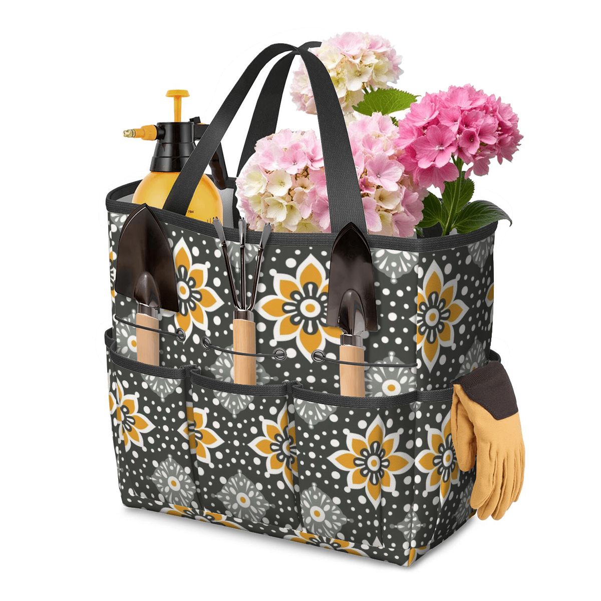 Floral Bohemian Retro Gray Yellow Modern Garden Tool Bag - Mid Century Modern Gal