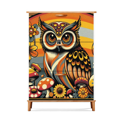 1970s Owl Decor, Mushroom And Floral, Groovy Mid Mod Shoe Storage Cabinet - Mid Century Modern Gal