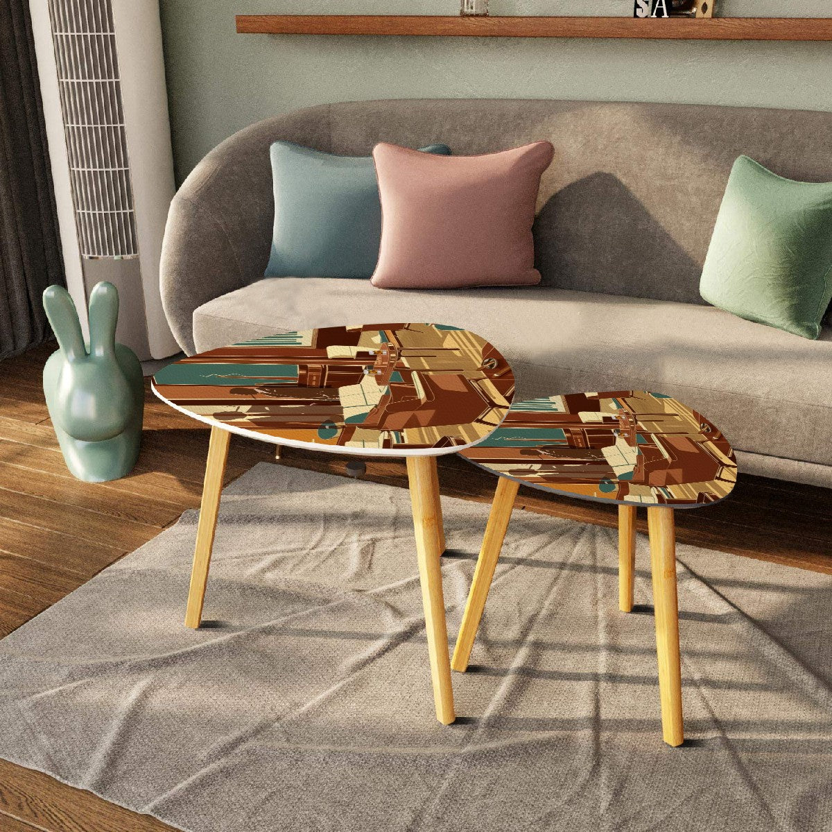 Bourbon Whiskey Dapper Dudes Cigar Lounge Mid Century Modern Nesting Tables - Mid Century Modern Gal