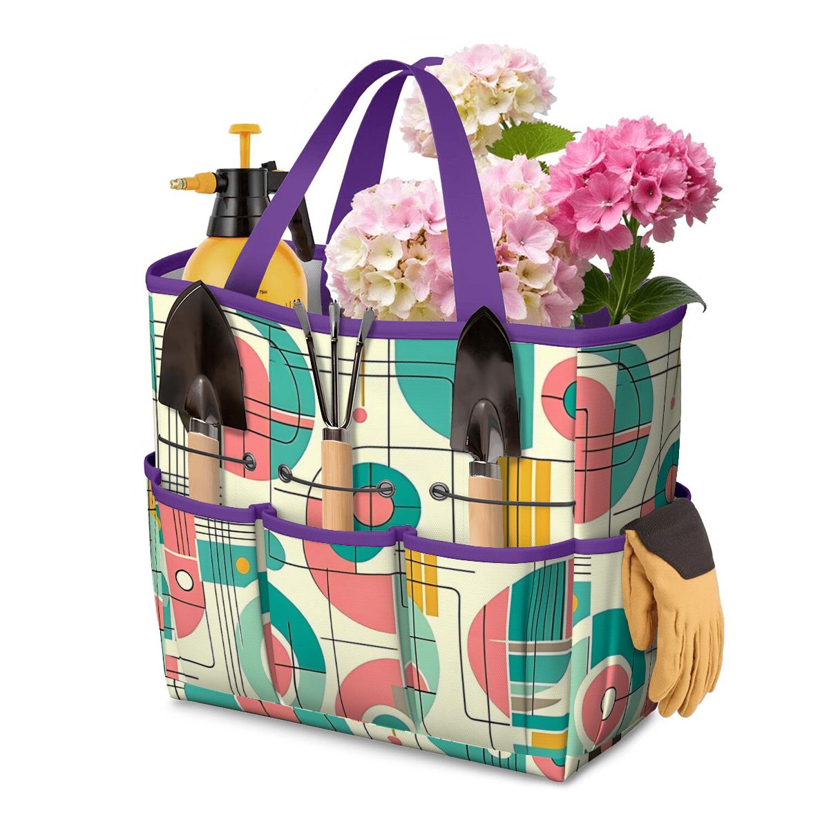 Mid Century Modern Bauhaus Designed Pink, Teal, Yellow Garden Tool Bag - Mid Century Modern Gal