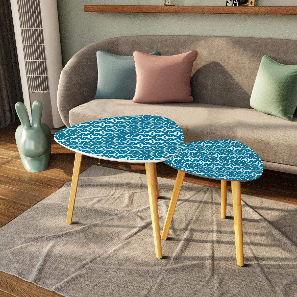 Mid Century Modern Nesting Tables | Stylish Art Deco Blue Teal And White MCM Side Tables - Mid Century Modern Gal