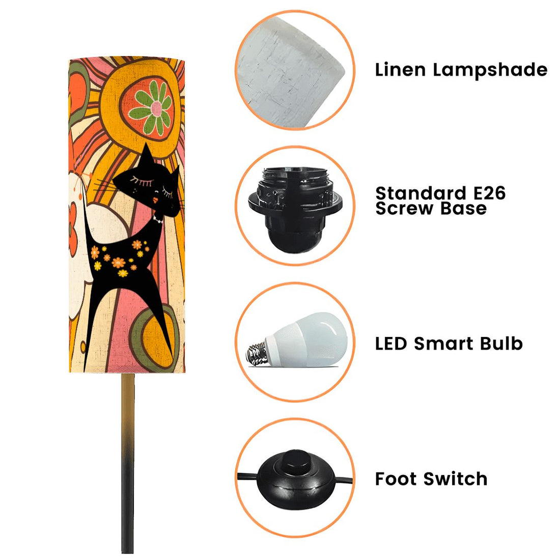 Retro 70s Groovy Mid Mod Floor Lamp, Mod Atomic Cat, MCM Slim Floor Lamp - Mid Century Modern Gal