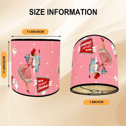Kitschy Mid Mod Christmas Bamboo Drum Lampshade, Atomic Pink, Retro Santa Holiday Accent Shade - Mid Century Modern Gal