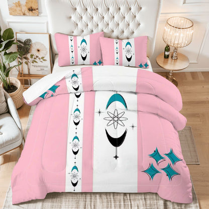 Atomic 50s Pink, Teal Mid Century Modern Bedding King Comforter Set - Mid Century Modern Gal