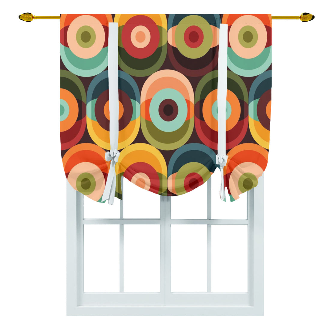 Retro 70s Groovy Orb Funky Mid Mod Tie Up Curtain - Mid Century Modern Gal
