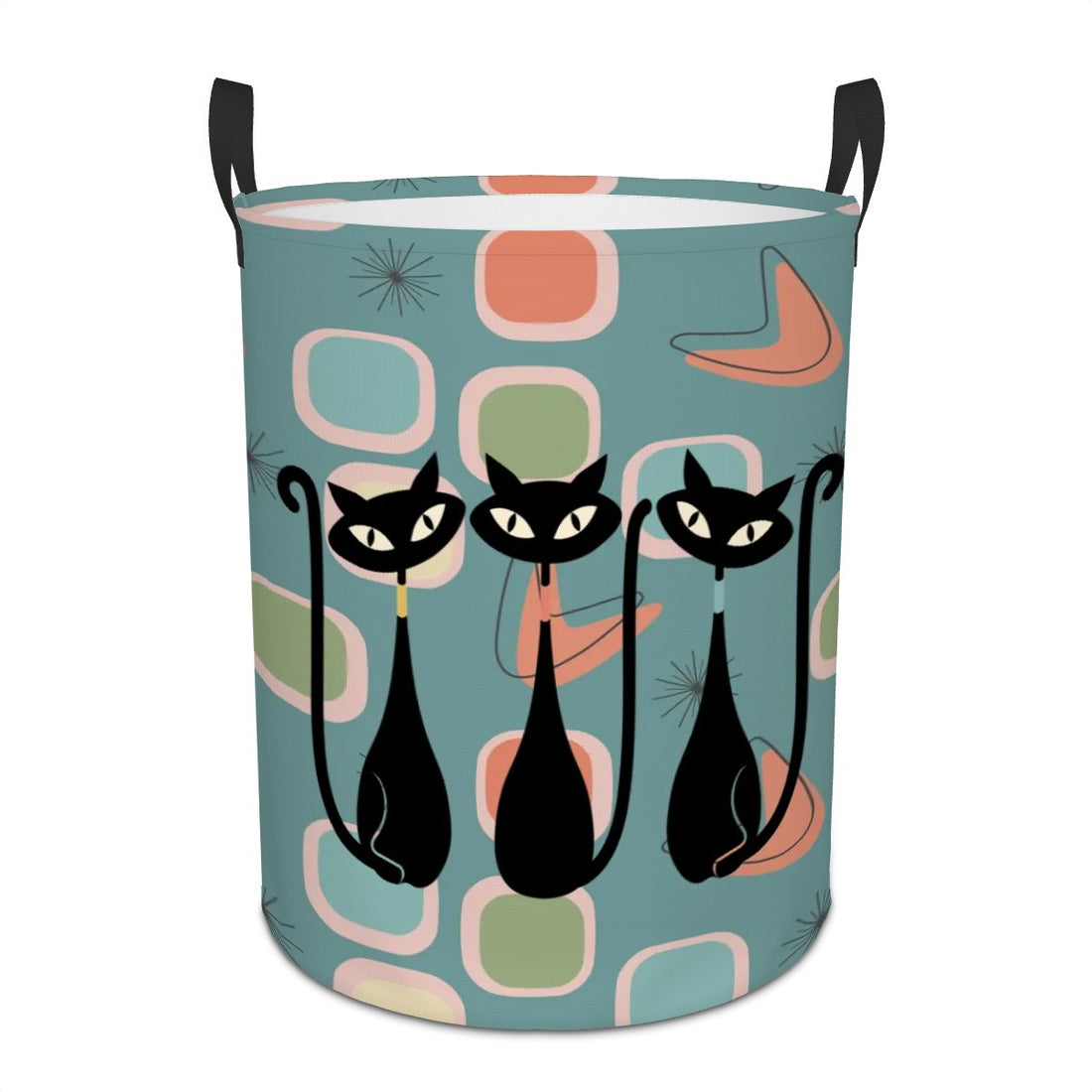 Mid Century Modern Kitschy Cats, Retro MCM Circular Laundry Basket