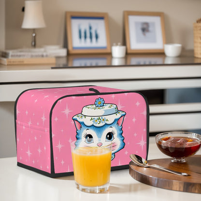 Mid Century Modern Kitschy Anthropomorphic Blue Cat with Floral Hat 2 Slice Toaster Cover - Mid Century Modern Gal