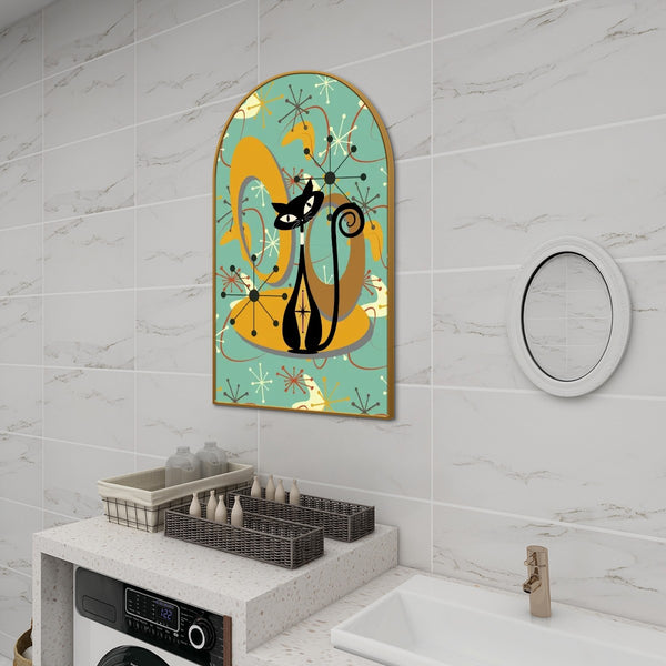 Atomic Cat Boomerang Art, Mid Century Modern Arc Wall Art