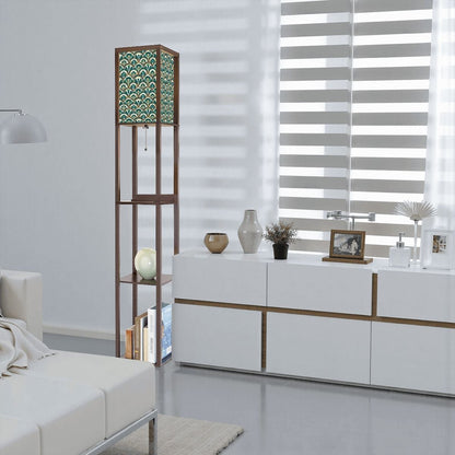 Art Deco Peacock Inspired Floor Lamp with Shelves