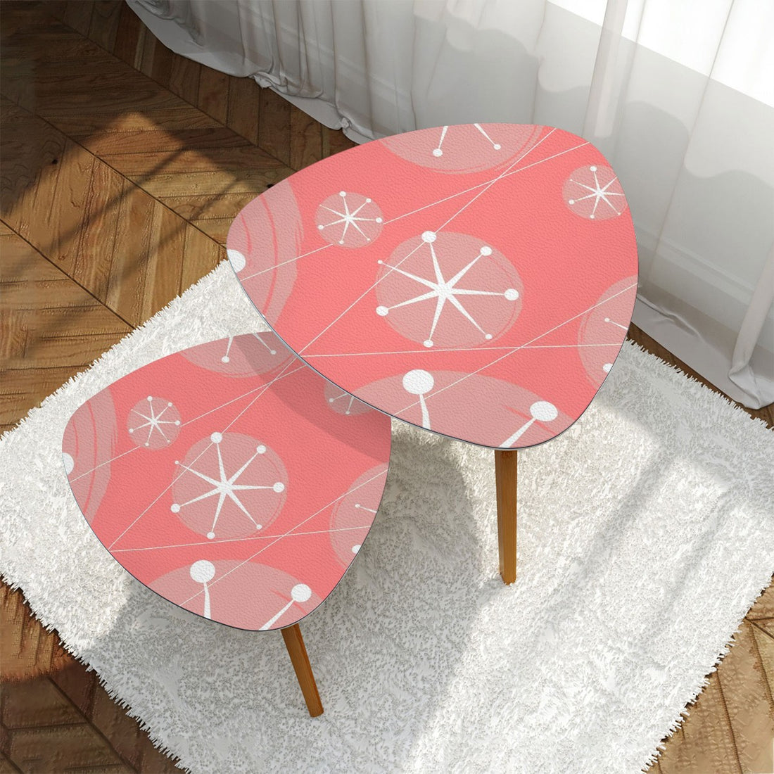 Atomic 50s Pink Starburst Mid Century Modern Nesting Tables