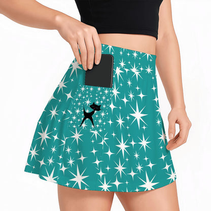 Retro Kitsch Atomic Cat, Aqua Blue Starburst Mod Women&