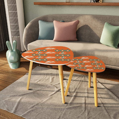 Mid Century Modern Furniture, Sinatra Orange, Teal Geometric Mid Mod Nesting Tables - Mid Century Modern Gal