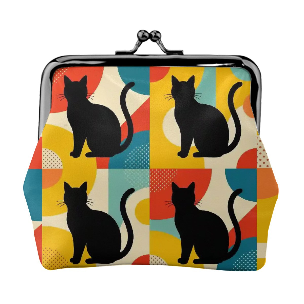 Pop Art Black Atomic Cats, Red Blue Yellow, Coin Purse - Mid Century Modern Gal