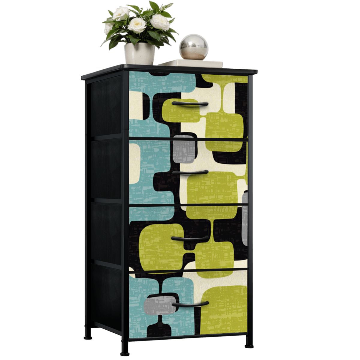 Mid Century Modern Geometric Designed Mod Teal Green 4-Drawer Dresser - Mid Century Modern Gal