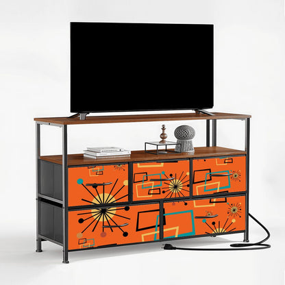 Mid Century Modern Sinatra Orange, Starburst, Geometric Funky Fun TV Stand Media Console - Mid Century Modern Gal