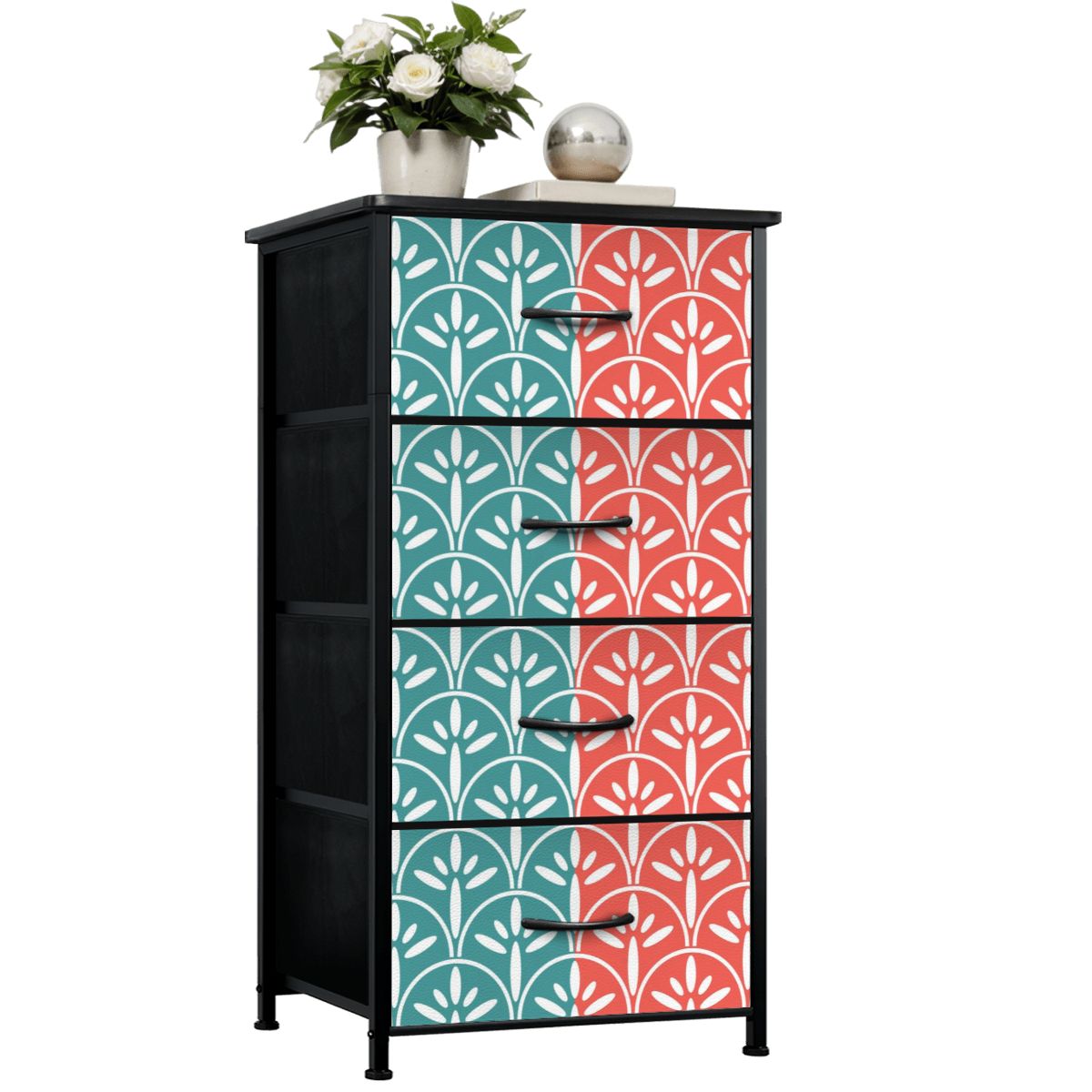 Art Deco Modern Aqua and Coral Stylish &amp; Functional 4-Drawer Dresser - Mid Century Modern Gal