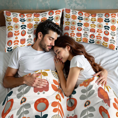 Scandinavian Modern Danish Floral Cheery Retro Mod Queen Duvet Cover Set - Mid Century Modern Gal