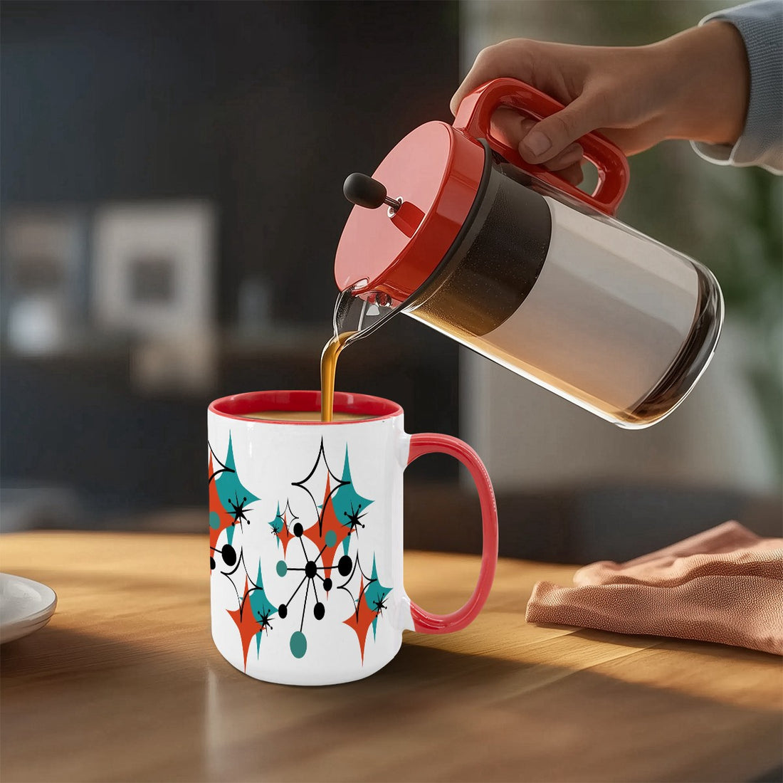 Mid Century Modern Atomic Starburst Sputnik Designed Large Colorful Mug (15oz) - Mid Century Modern Gal