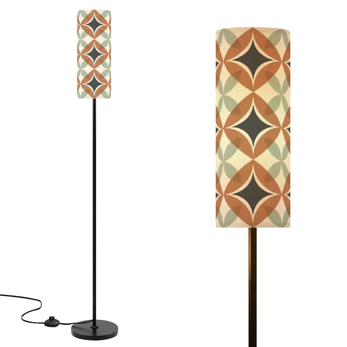 Mid Century Modern Interlocking Geometric, Terracotta Sage Charcoal Slim Floor Lamp