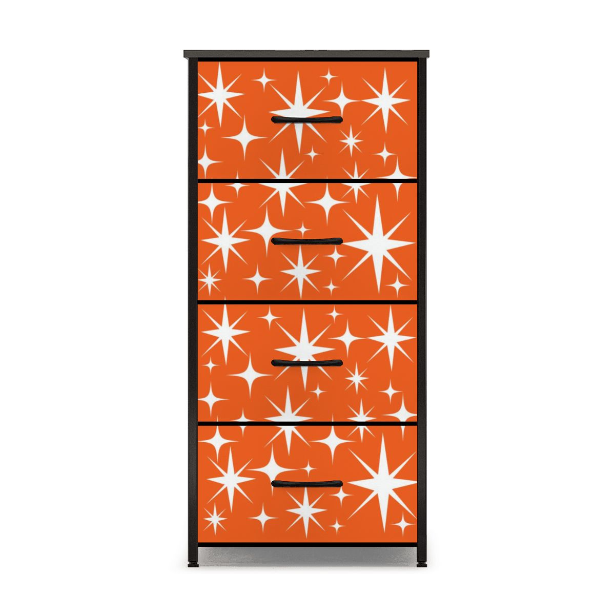 Atomic Starbursts Mid Century Modern Orange Retro 4-Drawer Dresser - Mid Century Modern Gal