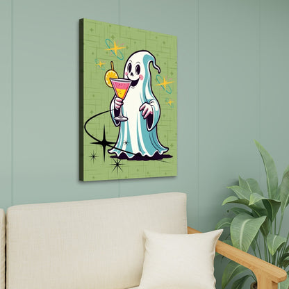 Kitschy Retro Ghost Cocktail Hour, Mid Century Modern Wall Art, Green Starbursts Design - Mid Century Modern Gal
