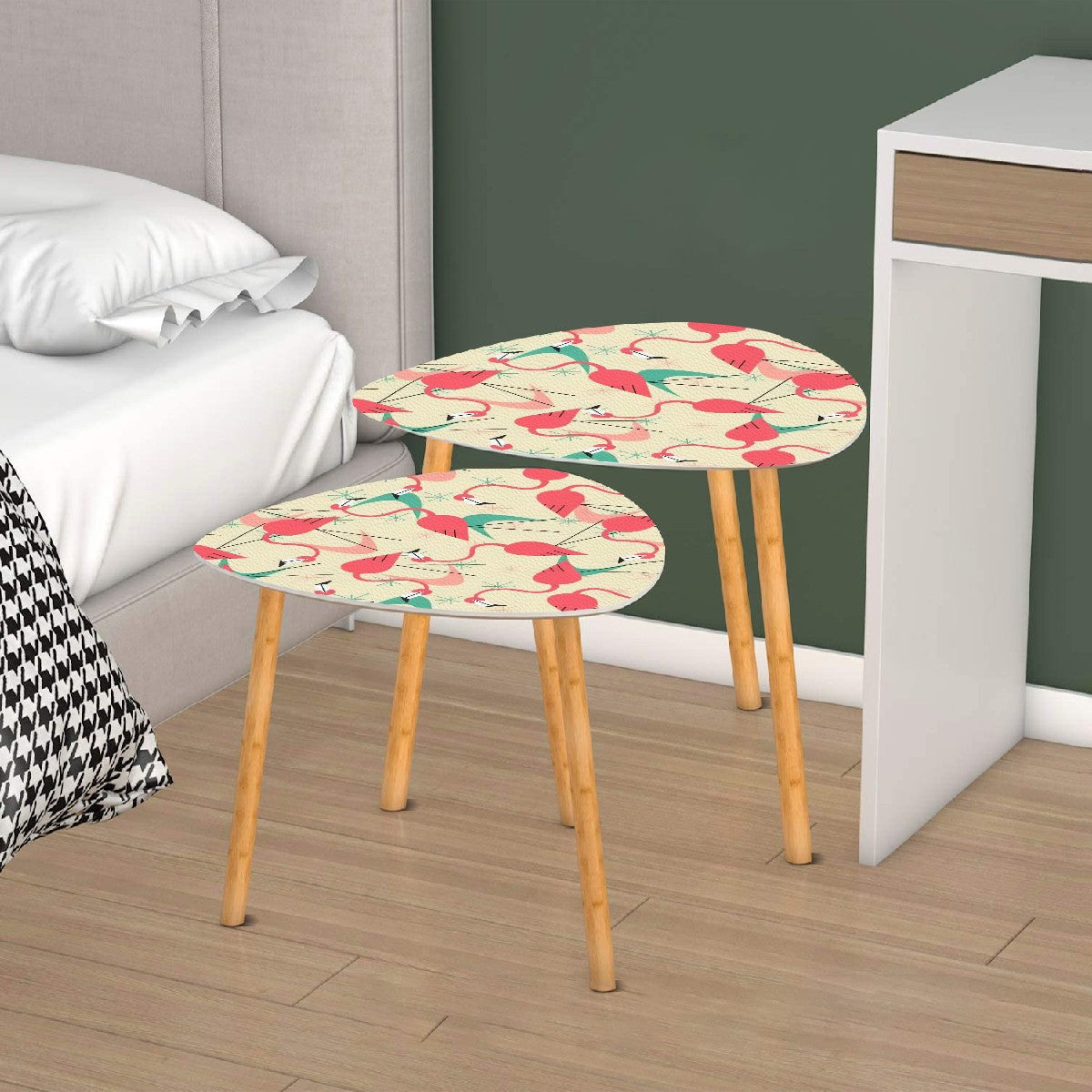 Retro Flamingo, Kitschy Quirky Palm Springs California Mid Century Modern Nesting Tables - Mid Century Modern Gal