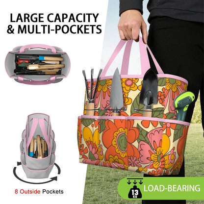 70s Retro Revival Flower Power Groovy Floral Mid Mod Garden Tool Bag