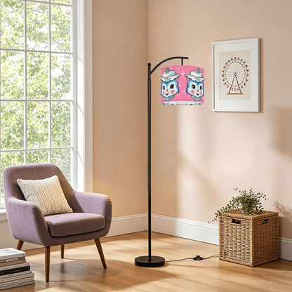 Mid Century Modern Kitschy Anthropomorphic Blue Cat with Floral Hat Arc Floor Lamp