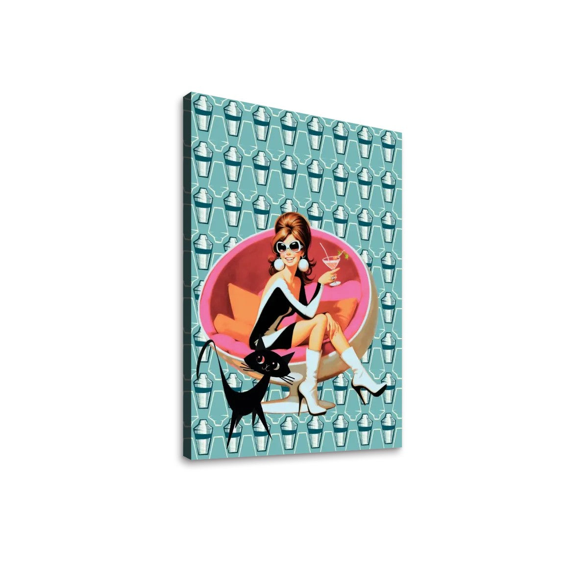 Mid Century Modern Wall Art, Mid Mod Gal, Martini Time, Atomic Cat Canvas Wall Art - Mid Century Modern Gal