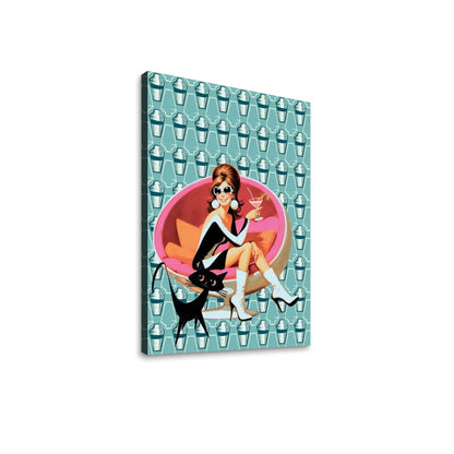 Mid Century Modern Wall Art, Mid Mod Gal, Martini Time, Atomic Cat Canvas Wall Art - Mid Century Modern Gal