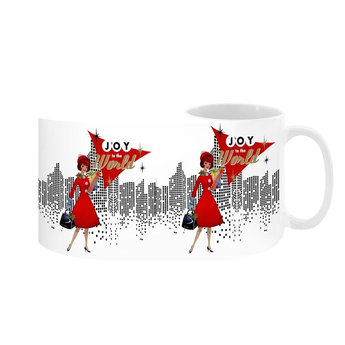 Mid Century Modern Christmas Joy To The World Mod Gal Cityscape Holiday Mug - Mid Century Modern Gal