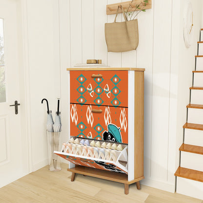 Atomic Orange Starburst Diamonds, Teal Mid Century Modern Kitschy Mod Poodle Shoe Storage Cabinet - Mid Century Modern Gal