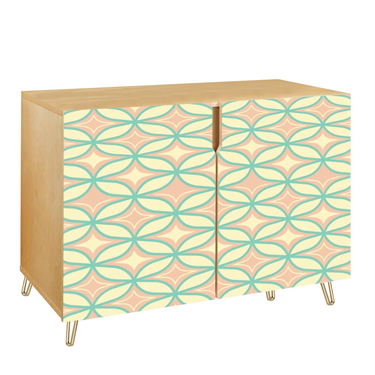 Mid Century Modern Sideboard, Starburst Diamond Pink, Mint Green, Wooden Storage Cabinet - Mid Century Modern Gal