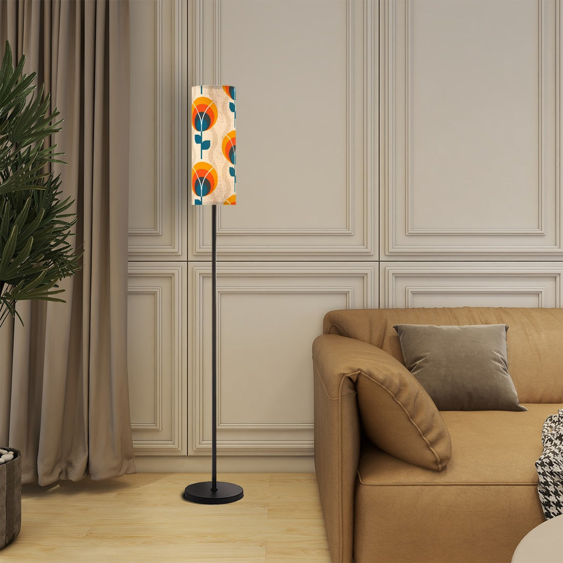 Mid Century Modern Scandinavian Flower, Orange Blue MCM Slim Floor Lamp - Mid Century Modern Gal