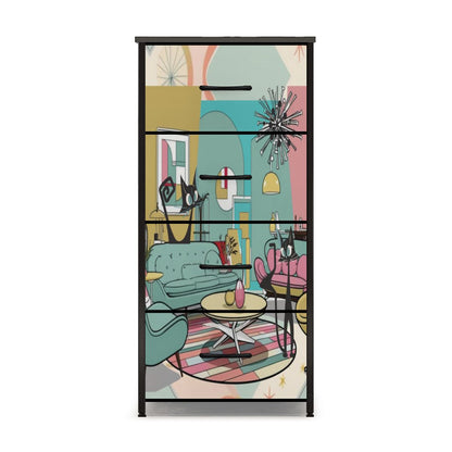 Atomic Cat, Mid Century Modern Lounging Retro Cats, MCM 4-Drawer Dresser - Mid Century Modern Gal