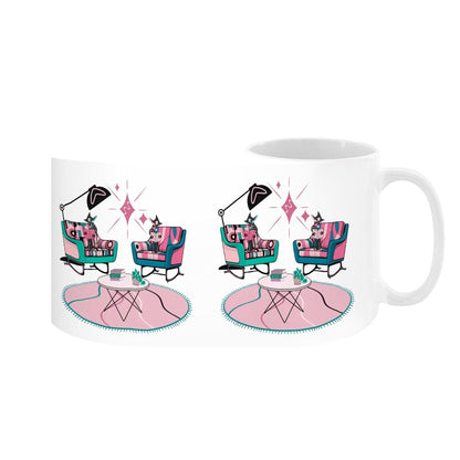 Atomic Reading Cats, Kitschy Mid Century Modern Large Colorful Mug (15oz) - Mid Century Modern Gal