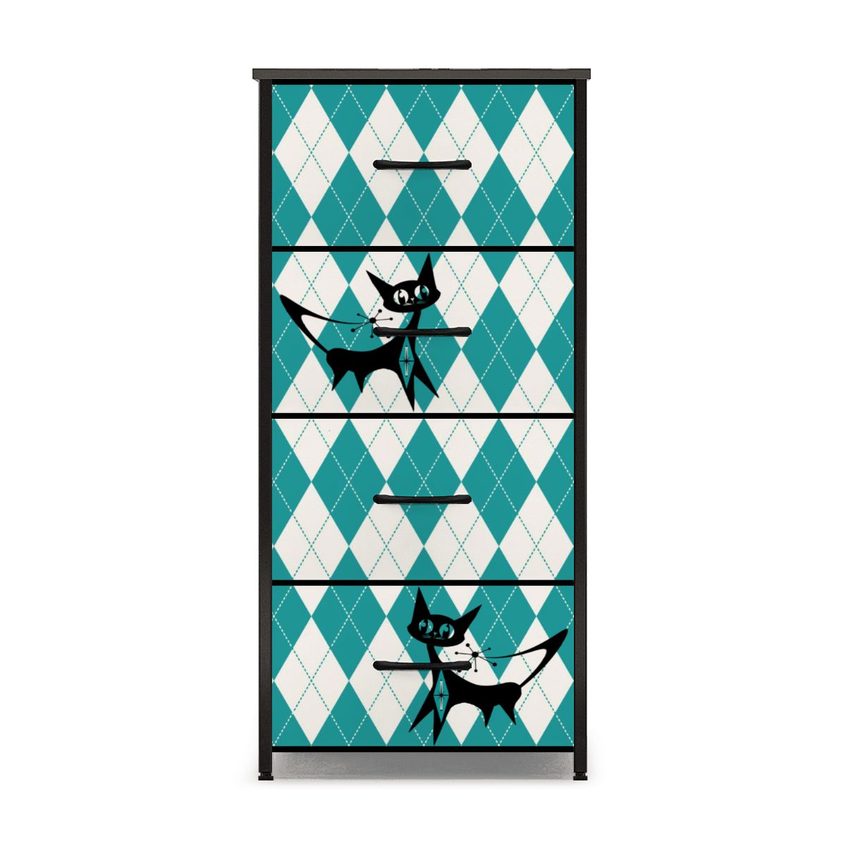 Retro Mid Century Modern Atomic Kitschy Cats, Argyle Pattern Mod 4-Drawer Dresser - Mid Century Modern Gal