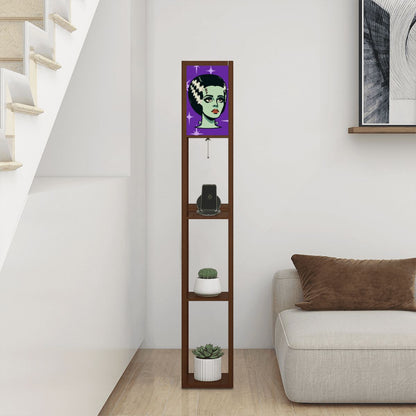 Bride of Frankenstein Retro Mid Mod Horror Buff Purple Halloween Floor Lamp with Shelves - Mid Century Modern Gal