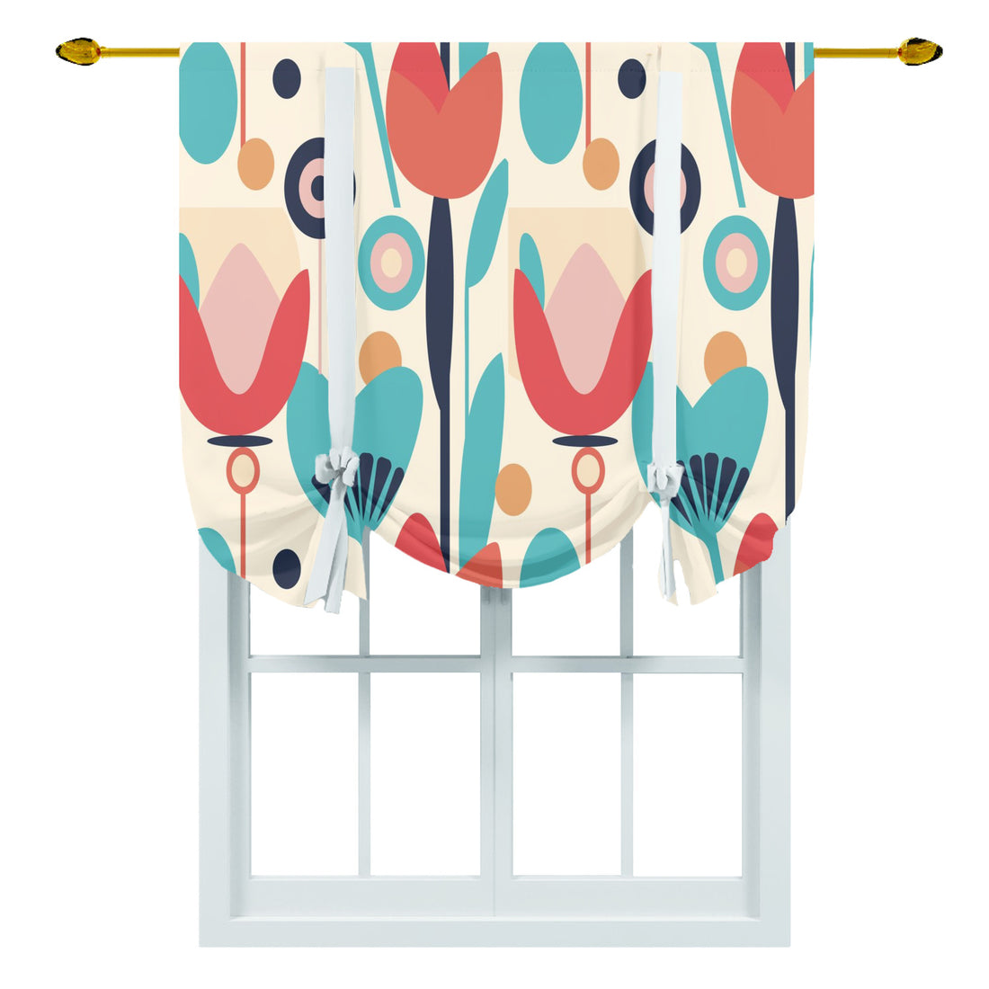 Scandinavian Flower Mid Mod Retro Tie Up Curtain - Mid Century Modern Gal