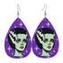 Bride of Frankenstein Retro Mid Mod Horror Buff Purple Halloween Vegan Leather Teardrop Earrings - Mid Century Modern Gal