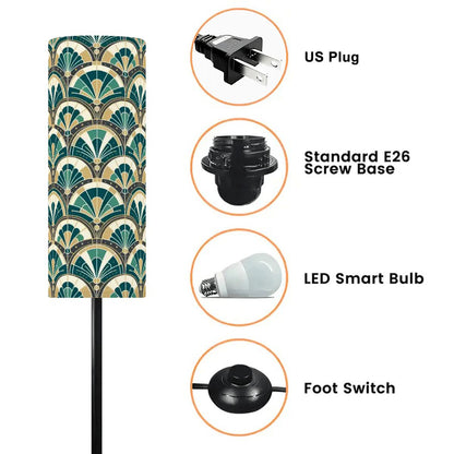 Art Deco Peacock Inspired Slim Floor Lamp - Mid Century Modern Gal