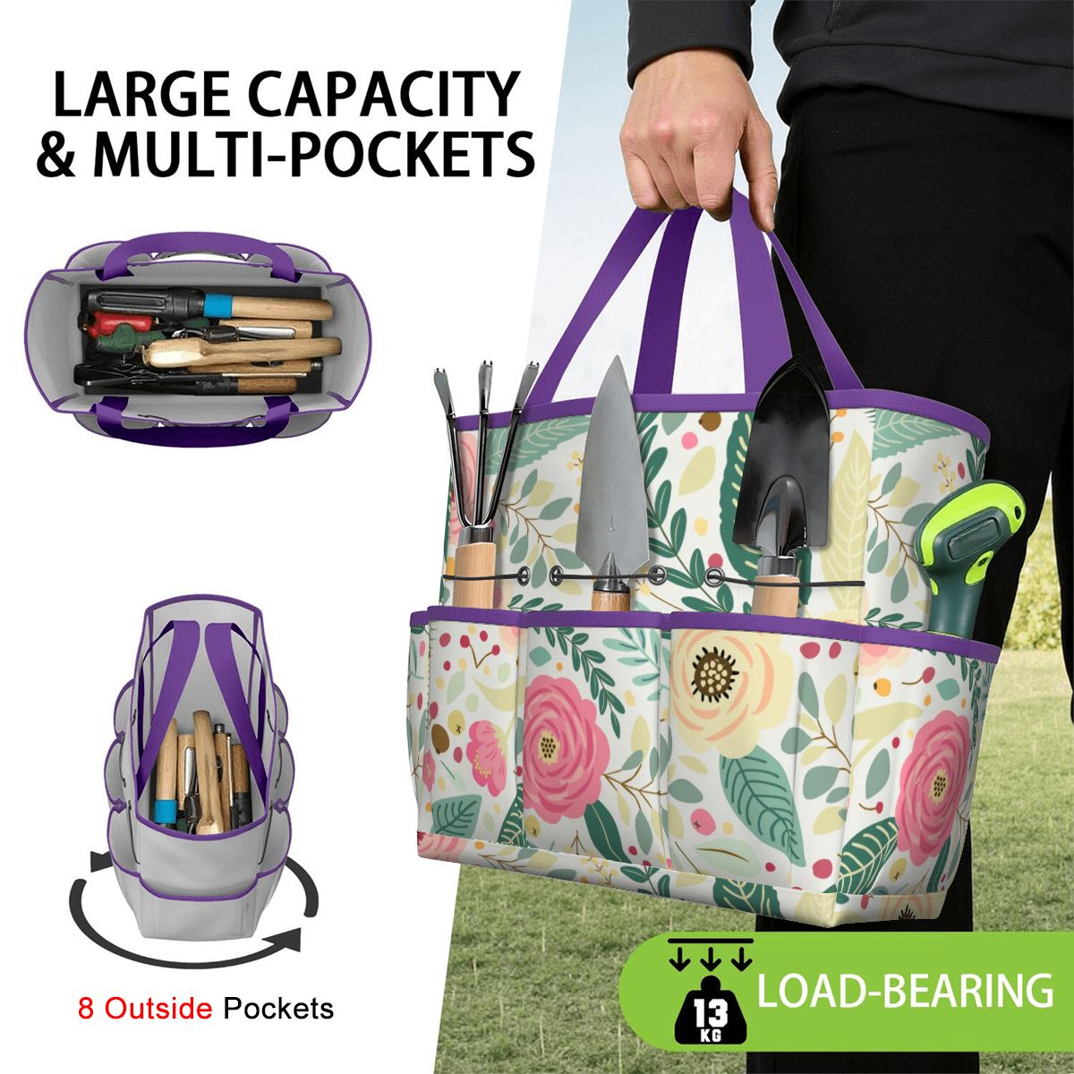 Floral Pink Mid Century Modern Garden Tool Bag