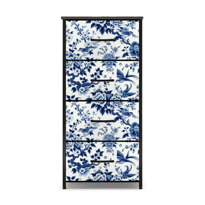 Chinoiserie Blue Floral Mid Century Modern 4-Drawer Dresser - Mid Century Modern Gal