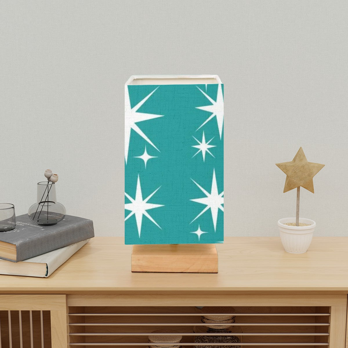 Atomic Cat Starburst Aqua Kitschy Mid Mod Square Table Lamp - Mid Century Modern Gal