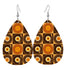 Groovy Retro Record Players, Brown Orange Yellow Vegan Leather Teardrop Earrings - Mid Century Modern Gal