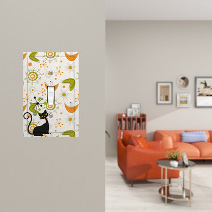 Mid Century Modern Atomic Cat Boomerang And Starburst Green, Orange Modern Switch Cover - Mid Century Modern Gal