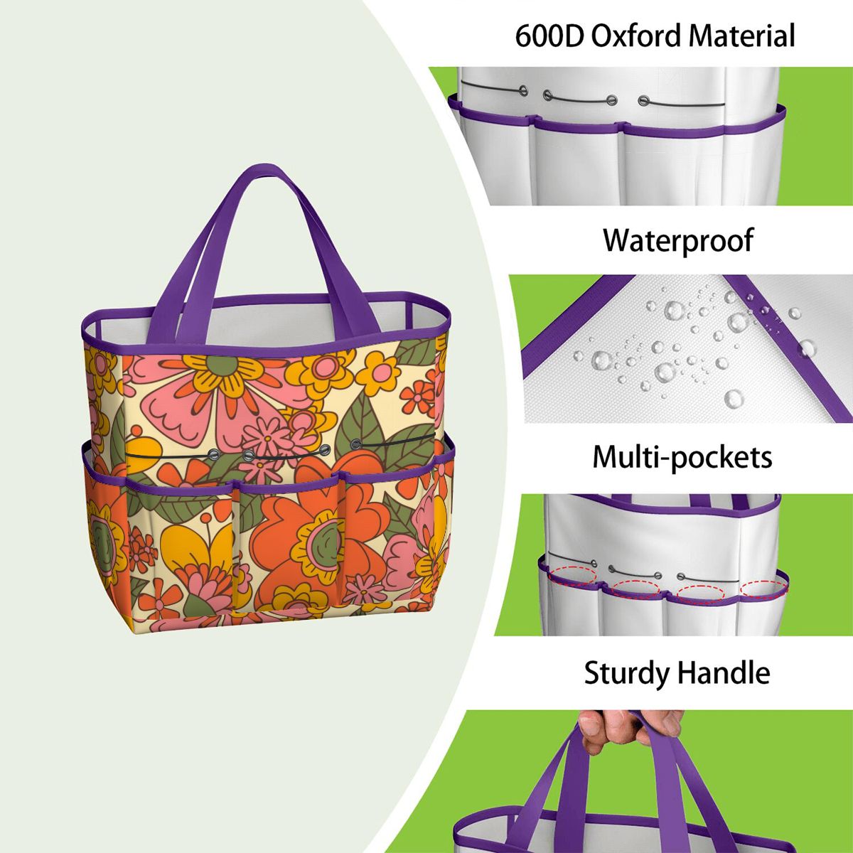 70s Retro Revival Flower Power Groovy Floral Mid Mod Garden Tool Bag