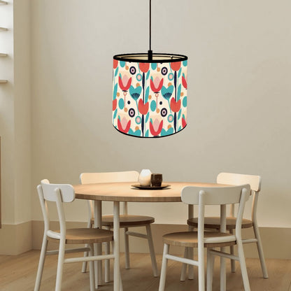 Retro Scandinavian Floral Mid Mod Bamboo Drum Lampshade - Mid Century Modern Gal