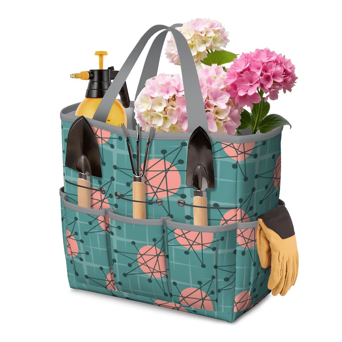 Mid Century Modern Atomic Starburst Teal Pink Garden Tool Bag - Mid Century Modern Gal