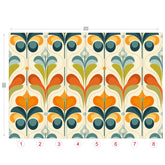 Scandinavian Floral Orange Blue, Green, Mid Mod Peel And Stick Wall Murals - Mid Century Modern Gal